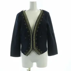 グレースコンチネンタル GRACE CONTINENTAL ノーカラージャケット クロップド丈 ビジュー装飾 アウター 七分袖 38 紺 ネイビー 05111801 /RO