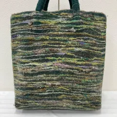 Y971　トートバッグ　フェルト　総柄　 グリーン系　緑　縦型トート　レディース
