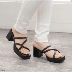 スクエアトゥツイストストラップサンダル ブラック 23cm