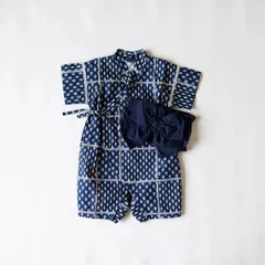 【新品】帯付き 浴衣 ロンパース mocmof 70㎝ 80㎝ ネイビー ベビー 566142