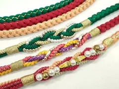 平和屋着物▼和装小物　帯締め３本セット　振袖用　飾り付き　パール　深支子色　鉄色　赤　金糸　逸品　CABD8585ju