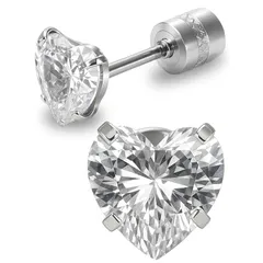 CCopan ハート ピアス つけっぱなし 金属アレルギー対応 ファーストピアス セカンドピアス サージカルステンレス メンズ レディース ネジ式 両耳 2個セット (ハートクリスタル) 0