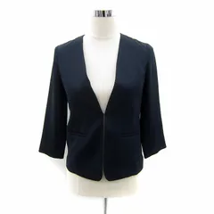 ナチュラルビューティーベーシック NATURAL BEAUTY BASIC ノーカラージャケット ミドル丈 七分袖 無地 薄手 XS 紺 ネイビー /SY41