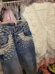 パールデニム フラワーニットベストSET