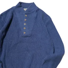 80's 90's USA製 LLビーン ボタンネック コットン ファティーグ セーター (M) 青系 90年代 80年代 アメリカ製 旧タグ オールド L.L.Bean アメリカ古着 USED ビンテージ ヴィンテージ