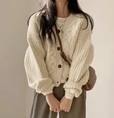 ケーブル編みニットカーディガン 3COLOR