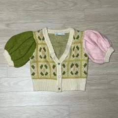 ザラ バイカラー 半そで クロップドニット (s)