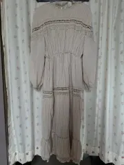 レース プリーツ ロング丈ワンピース ベージュ