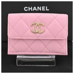 シャネル ココマーク ロゴ キャビアスキン マトラッセ 三つ折り財布 ピンク ゴールド金具 Sランク ch23108cc