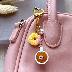 ミニチュア いちごチョコ フレンチクルーラー くまラテ キーホルダー フェイクスイーツ ドーナツ バッグチャーム 可愛い