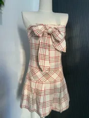リズリサ チェック リボン チューブ ミニ ワンピース