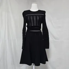 ザラ ブラック エンブロイダリー ニット ミディ ONE PIECE レディース 85 0909