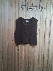 ブラウン ニット ベスト Vネック (フリーサイズ)