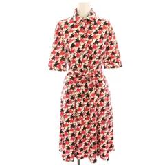 ハロッズ Harrods シャツワンピース ベージュ 赤 レッド 紫 パープル 総柄 五分袖 ロング ミモレ /HN