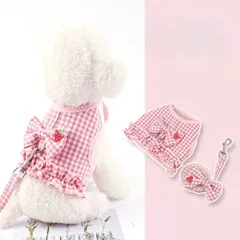 いちご　チェック柄　 ハーネスとリードセット 犬用 猫用 Sサイズ  猫用   小型犬 ねこ  かわいい   可愛い ハーネス 犬用ハーネス  中型犬 おしゃれ    はーねす 首輪 子犬 超小型犬 成犬 いぬ イヌ ワンチャン
