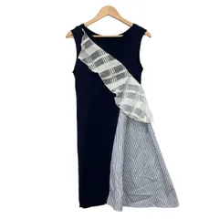 ヤストシ エズミ ワンピース サイズM レディース - ネイビー×白×マルチ ノースリーブ/ひざ丈/ニット/ストライプ/レース