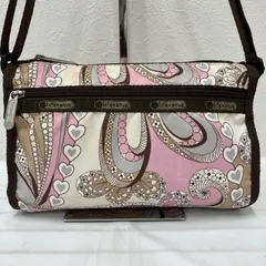 1068　LeSportsac　レスポートサック　 ショルダーバッグ　斜めがけ　紐調節可能　 ペイズリー　ハート　総柄　ピンク　 ベージュ　ブラウン　ナイロン　軽量　 ミニバッグ　レディース