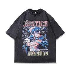 ヴィンテージ ウォッシュ加工 美少女戦士セーラームーン プリント Tシャツ メンズ 半袖 ストリート レトロ カジュアル ブラックX072