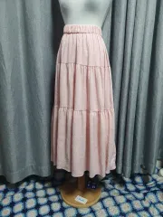 ティアード ピンク ロング丈スカート