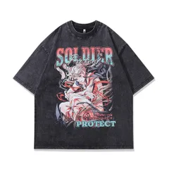 ヴィンテージ ウォッシュ加工 美少女戦士セーラームーン プリント Tシャツ メンズ 半袖 ストリート レトロ カジュアル ブラックX073