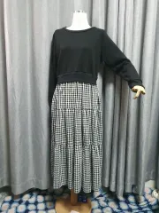 ギンガムチェック バイカラー ティアード マキシワンピース