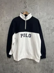 POLO ポロ ハーフジップ ロゴ スウェット sizeL/白ｘ紺 ◇■◎メンズ