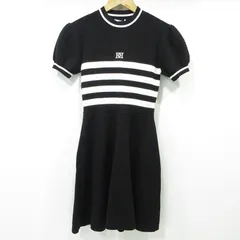 【三重本店】 中古 Darich | ダーリッチ ワンピース ボーダーニットフレアミニワンピース ロゴ刺繍半袖ニットワンピース 112414029 ブラック サイズ：Free-L 【109】