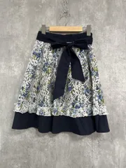 axes femme アクシーズファム ウエストリボン レース 花柄 ミニ フレア スカート sizeM/紺 ■◇ レディース
