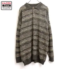 00s 総柄 ニットポロシャツ コットン ニットセーター メンズ 表記Lサイズ