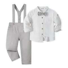 【人気商品】卒園式 結婚式 入園式 誕生日 発表会 おしゃれ 可愛い 入学式 無地 4点セット サスペンダー 長袖 80-120cm スーツ 子供 フォーマル 男の子