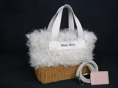 ■美品■ miumiu ミュウミュウ 5BA097 シープファー×ストロー 2WAY クロスボディ ハンドバッグ ショルダー 斜め掛け FV8794のサムネイル