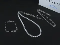 ■新品同様■ LANVIN en Bleu ランバンオンブルー パール ネックレス ブレスレット アクセサリー 3点セット シルバー系 BP7828のサムネイル
