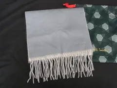 ■極美品■ Paul Smith ポールスミス カシミヤ100％ フリンジ マフラー ストール ショール 防寒具 ブルー系 FW1601