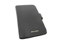 ■美品■ PRADA プラダ サフィアーノレザー iPhoneX/Xs 対応 アイフォンケース スマホケース ブラック系 FS9918