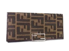 ■新品同様■ FENDI フェンディ ズッカ柄 キャンバス 二つ折り 長財布 ウォレット 札入れ 小銭入れ レディース ブラウン系 FW3289