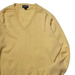 90's イギリス製 ランズエンド Vネック ラムウール ニットセーター (L) 薄黄色 無地 薄手 90年代 英国製 旧タグ オールド LANDS'END アメリカ古着 USED ビンテージ ヴィンテージ