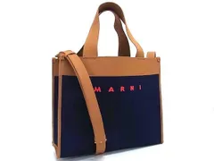 ■新品■未使用■ MARNI マルニ ジャカード スモール ショッピングバッグ キャンバス 2WAY ハンドバッグ ショルダー ネイビー系 HA2273