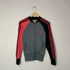 アディダス ジャージ グレー/ピンク/ブラック ヴィンテージ レディース ジップアップ xs