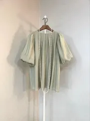 半袖シフォンパフレディース夏シャーリングオーバーサイズゲストルックデイリーブラウス