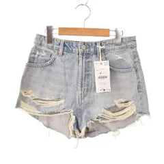 ザラ ZARA デニムショートパンツ ジーンズ ダメージ加工 36 青 ブルー ■FF