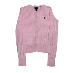 L POLO RALPH LAUREN レディース ケーブル編み ピンク カーディガン