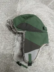 ファー帽子 耳当て付き フライトキャップ グリーン・グレー ダウン防寒帽子 新品 M