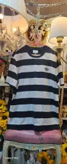 LACOSTE 白黒 ストライプ 半袖 Tシャツ