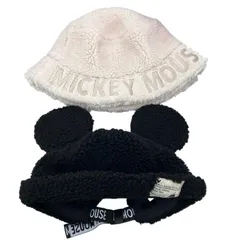 186〜1 現状品 Disney ディズニー 東京ディズニーリゾート　ミッキー　ボアキャップ アイボリー＆ブラック 2点まとめ売り