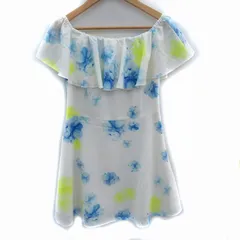 ミシェルマカロン michell Macaron ワンピース ミニ丈 オフショルダー 半袖 総柄 XS 小さいサイズ マルチカラー 白 ホワイト /SM29