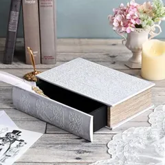 ブックドロワー ホワイト 小物入れ ボックス ブックケース アラベスク柄 (1468) ジュエリーケース アンティーク調 アクセサリーケース 古書 白