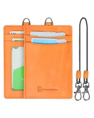 [Kawaoto] 定期入れ メンズ パスケース 本革 プエブロレザー 4枚収納 ストラップ付き 薄型 定期券入れ 通勤通学 (柿色)koe f675cd34