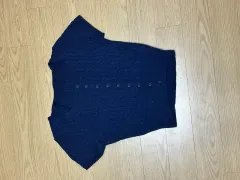 ケーブル ニット 半袖 カーディガン ネイビー