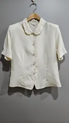 1+1 アイボリー カラ刺繍 半袖 ブラウス S