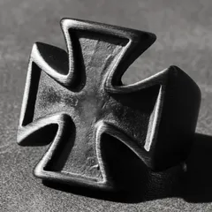 アイアンクロス 指輪 メンズ 重厚感 メキシカンジュエリー シグネットリング 無骨 ステンメタ ブラック シルバー インディアンジュエリー ヴィンテージ加工  存在感 ストリート プレゼント ファッションアクセサリー アレルギー対応 金属アレルギー 重厚感